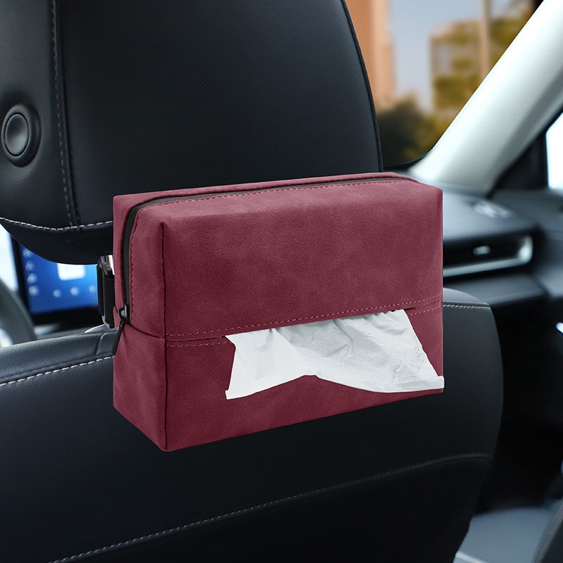 New Suede Car Tissue Box Universal Hanging Tissue Bag Suction Paper Bag Tissue Storage Bag for Cars