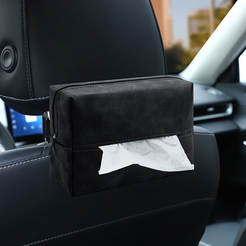 New Suede Car Tissue Box Universal Hanging Tissue Bag Suction Paper Bag Tissue Storage Bag for Cars