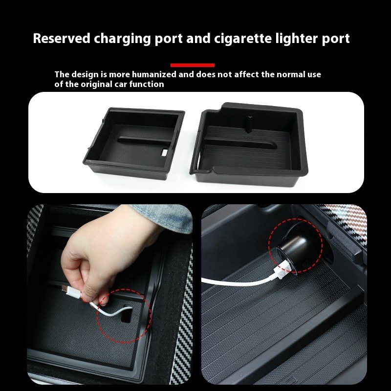 Double Layer Armrest Storage Box for Tesla Model Y Eco-friendly ABS Front Cup Holder Safe Positioned Console Storage Supplies