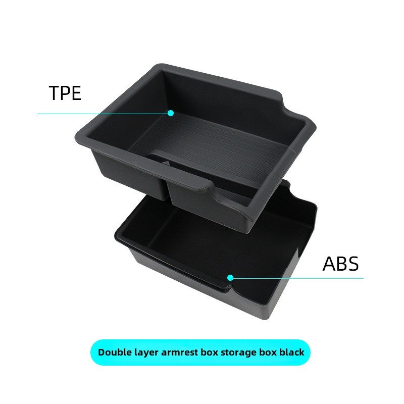 Double Layer Armrest Storage Box for Tesla Model Y Eco-friendly ABS Front Cup Holder Safe Positioned Console Storage Supplies
