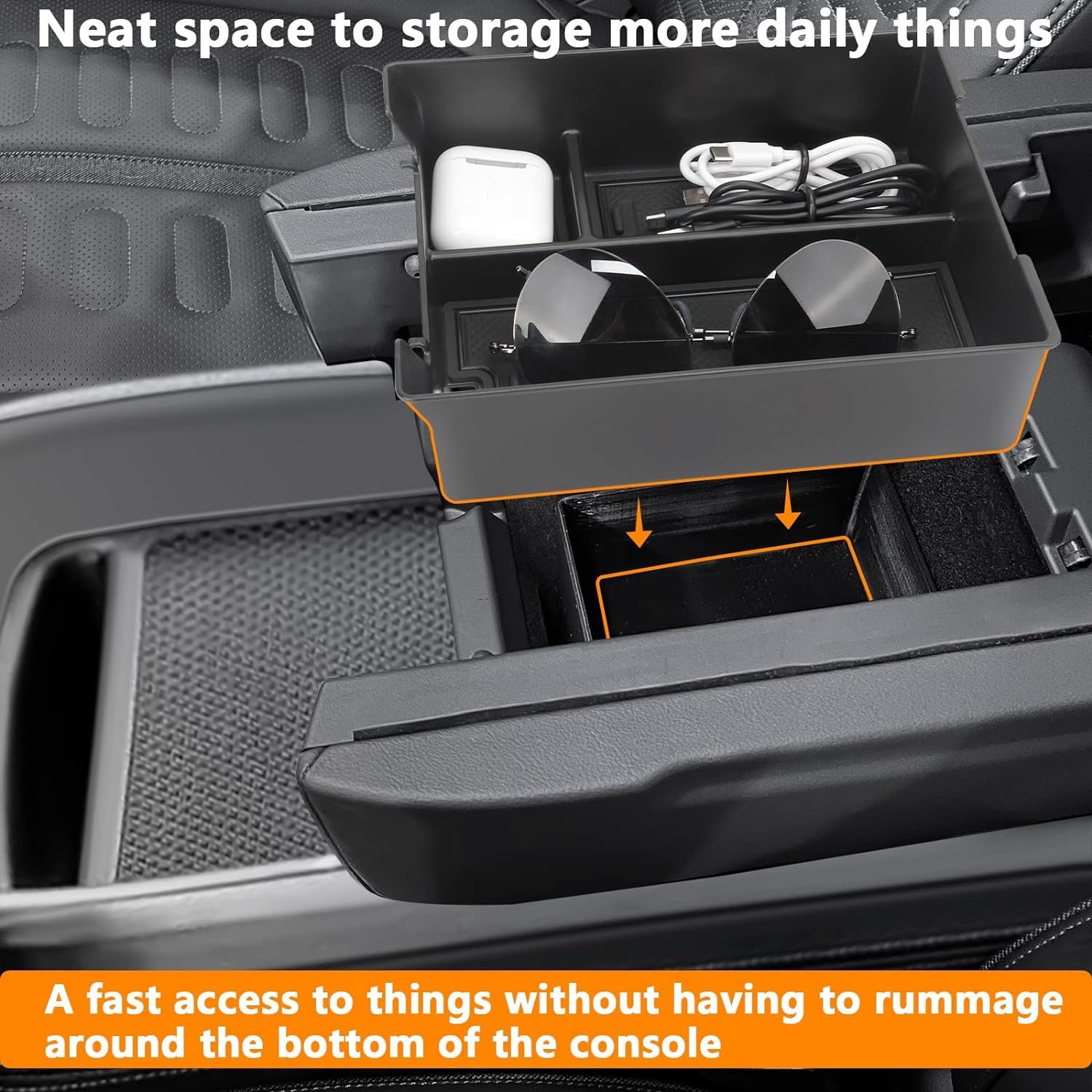 Rivian R1T R1S Accessories Center Console Organizer Tray, Armrest Storage Box ABS Material for Rivian R1T R1S Accessories