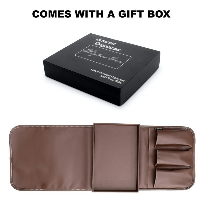 Non-Slip Couch Cup Holder Detachable Snack Tray PU Leather Armrest Cup Holder Couch Arm Tray Remote Control Holder