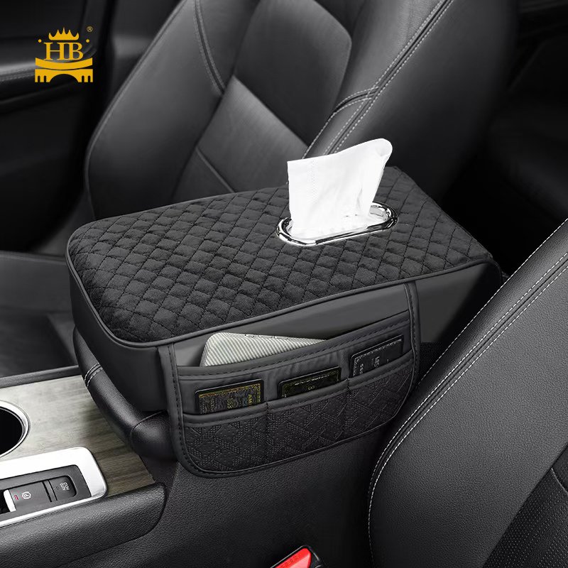 Multi-functional Save Space Car Armrest Console Tissue Box Universal Fur with PU Leather Armrest Box With Pocket