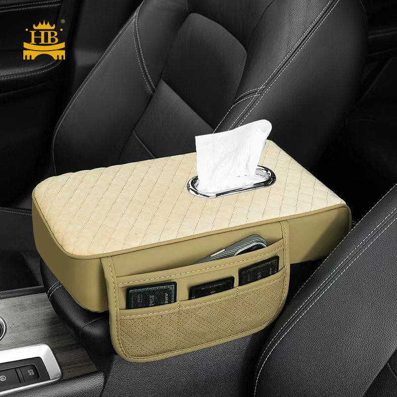 Multi-functional Save Space Car Armrest Console Tissue Box Universal Fur with PU Leather Armrest Box With Pocket