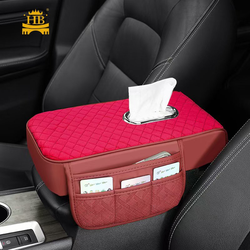 Multi-functional Save Space Car Armrest Console Tissue Box Universal Fur with PU Leather Armrest Box With Pocket
