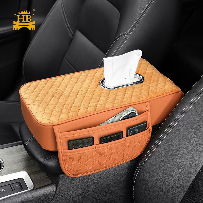 Multi-functional Save Space Car Armrest Console Tissue Box Universal Fur with PU Leather Armrest Box With Pocket