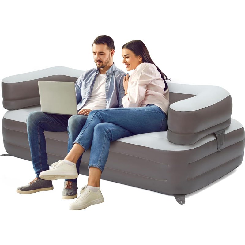 air Sofa Custom PVC Flocked Mattress Bed Auto Inflatable Couch Lounger Air Sofa Chair Bed Inflatable Sofa Bed with Armrest