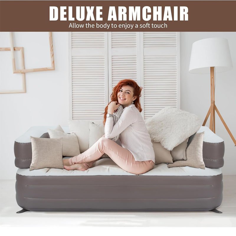 air Sofa Custom PVC Flocked Mattress Bed Auto Inflatable Couch Lounger Air Sofa Chair Bed Inflatable Sofa Bed with Armrest