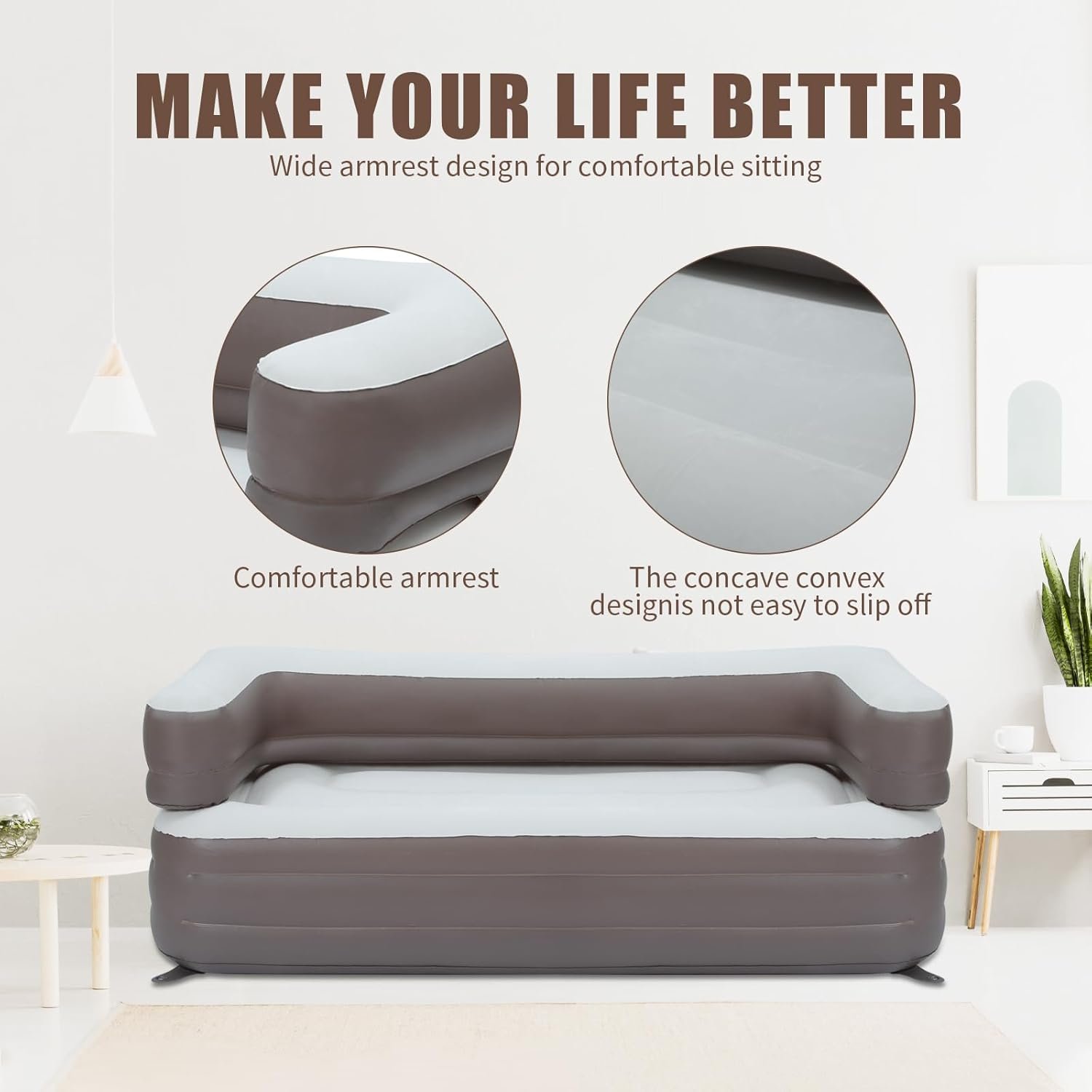 air Sofa Custom PVC Flocked Mattress Bed Auto Inflatable Couch Lounger Air Sofa Chair Bed Inflatable Sofa Bed with Armrest