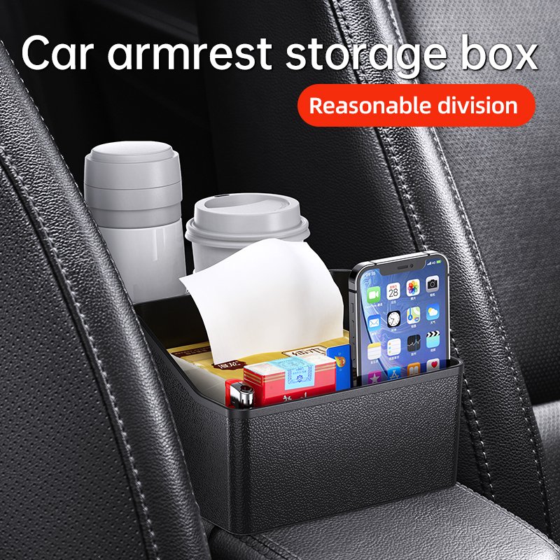Car Accessories Mineral Water Bottle Cup Holder Car Tissue Storage Box Car Armrest Storage Box With 2 Foldable Cup Holder