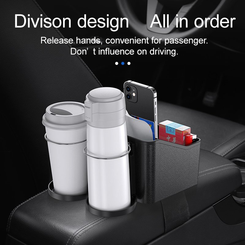 Car Accessories Mineral Water Bottle Cup Holder Car Tissue Storage Box Car Armrest Storage Box With 2 Foldable Cup Holder