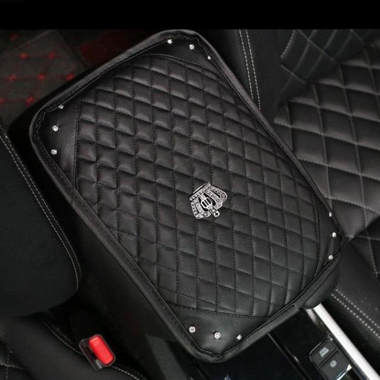 Car Armrest Box Cover Female Crown Rhinestone Armrest Box Cover General Type Walking Box Cushion Car Interior Set