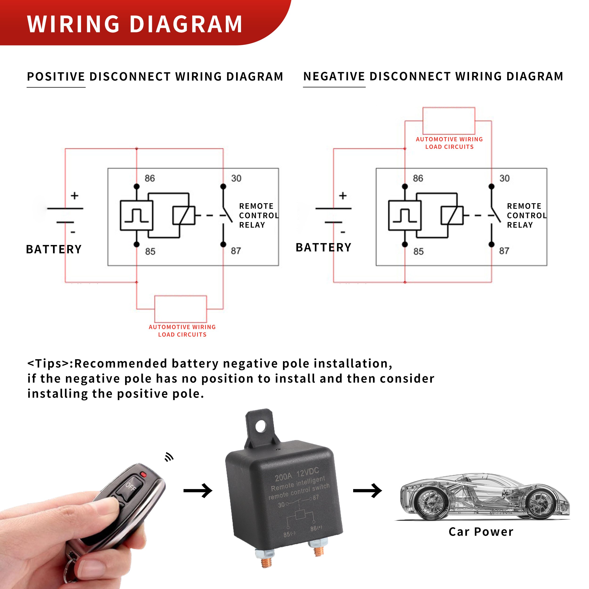 Wireless Key Relay Switch 200A DC Remote Control Battery Switch for Auto Truck Pickup Jets