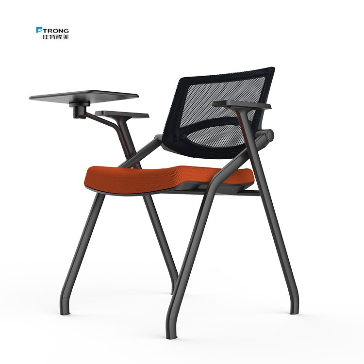 Spot Wholesale Upholstered Low Back Office Foldable Mesh Training Chair With Writing Table