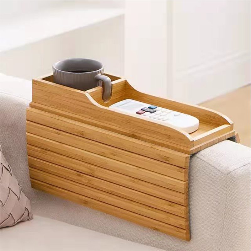 Bamboo Couch Armrest Tray Anti Slip Armrest Organizer Couch Cup Holder Sofa Arm Tray Caddy