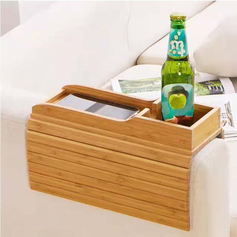 Bamboo Couch Armrest Tray Anti Slip Armrest Organizer Couch Cup Holder Sofa Arm Tray Caddy