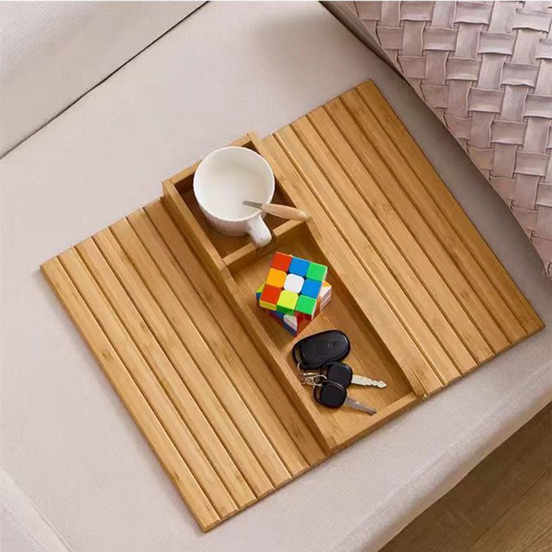 Bamboo Couch Armrest Tray Anti Slip Armrest Organizer Couch Cup Holder Sofa Arm Tray Caddy