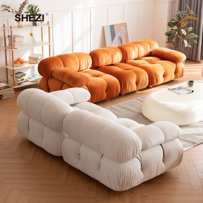 SHEZI Custom Color Home Technology Fabric Luxury Sofa Velvet Modular Living Room Furniture Modern Sectional Sofa Compressed Sofa