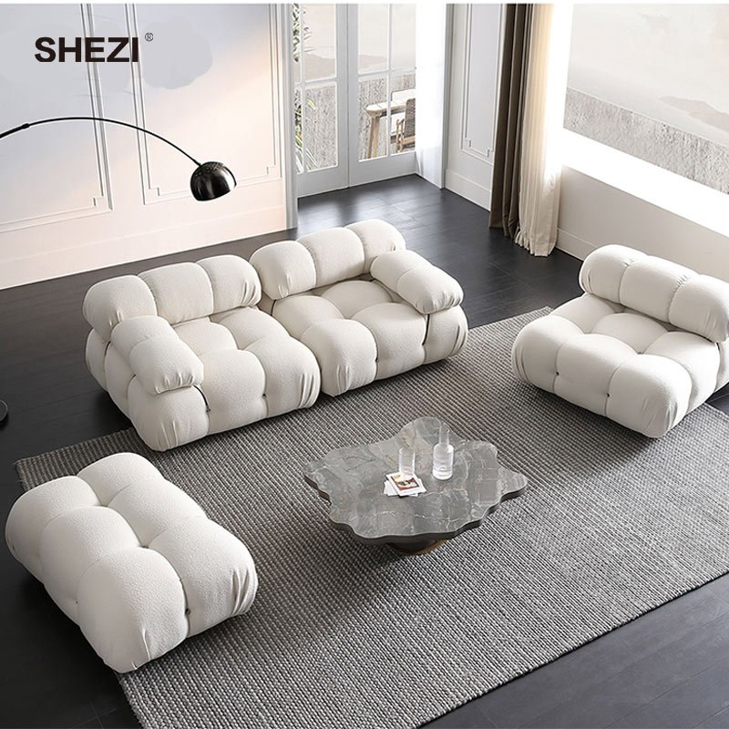 SHEZI Custom Color Home Technology Fabric Luxury Sofa Velvet Modular Living Room Furniture Modern Sectional Sofa Compressed Sofa