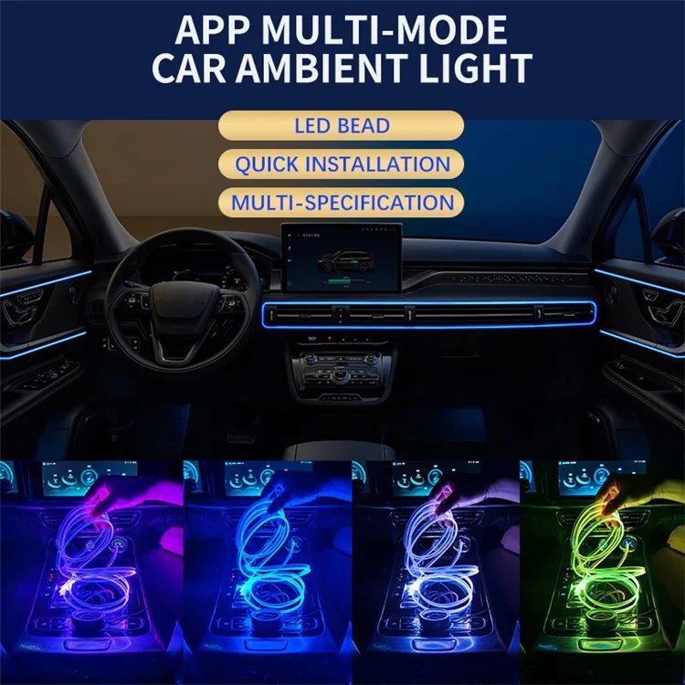 High Quality RGB Car Interior Decorative Atmosphere Light Accessories Flexible Center Console Remote Control Fiber Optic Strips