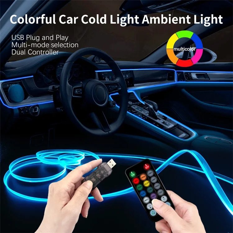 High Quality RGB Car Interior Decorative Atmosphere Light Accessories Flexible Center Console Remote Control Fiber Optic Strips