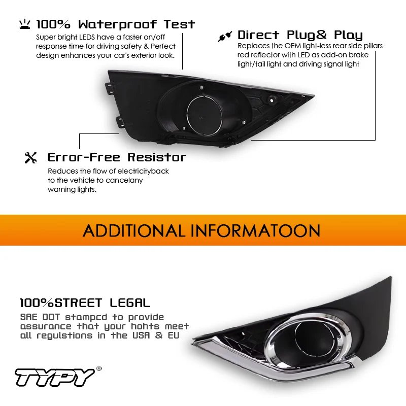 TYPY Led Daytime Running Lights Fog Head Lamp Cover Relay Waterproof Yellow Car Styling for Honda BRV BR-V 2015 2016 2017 2018 2
