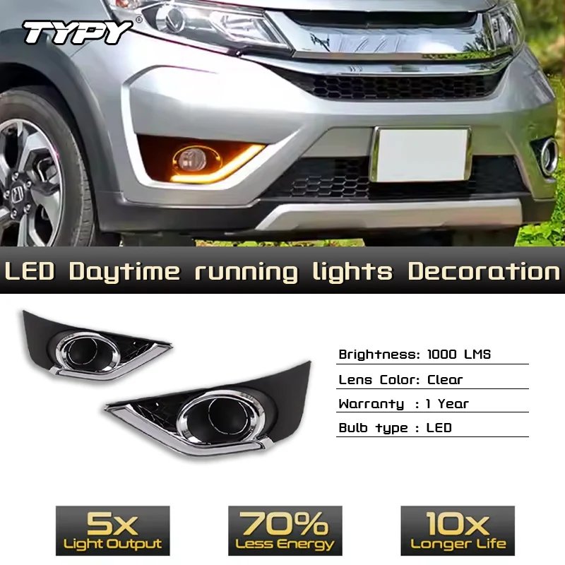 TYPY Led Daytime Running Lights Fog Head Lamp Cover Relay Waterproof Yellow Car Styling for Honda BRV BR-V 2015 2016 2017 2018 2