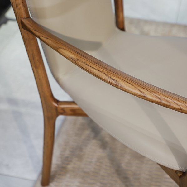 High Back Wooden Legs Chair With Armrest Upholstered Leather Arm Dining Lounge Stool Chair