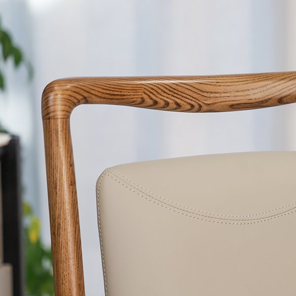 High Back Wooden Legs Chair With Armrest Upholstered Leather Arm Dining Lounge Stool Chair