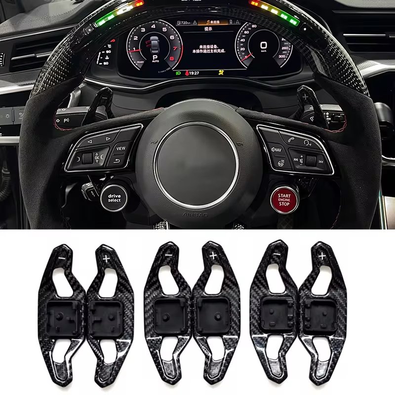SYPES Glossy black carbon fiber steering wheel shift paddles for Audi A3 A4 A5 Q5 Q7 RS6 RS7 TT MK3 TTRS R8 A6 RS6 A7 A8 Q3 OEM