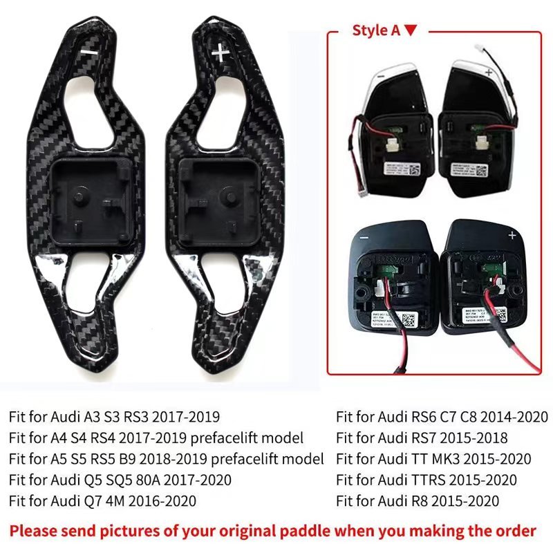 SYPES Glossy black carbon fiber steering wheel shift paddles for Audi A3 A4 A5 Q5 Q7 RS6 RS7 TT MK3 TTRS R8 A6 RS6 A7 A8 Q3 OEM