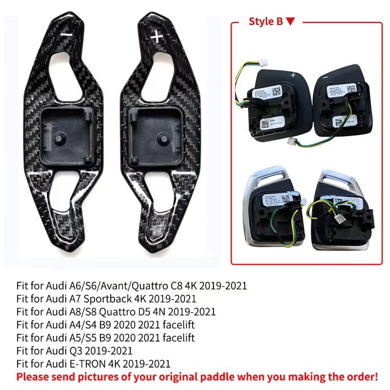 SYPES Glossy black carbon fiber steering wheel shift paddles for Audi A3 A4 A5 Q5 Q7 RS6 RS7 TT MK3 TTRS R8 A6 RS6 A7 A8 Q3 OEM