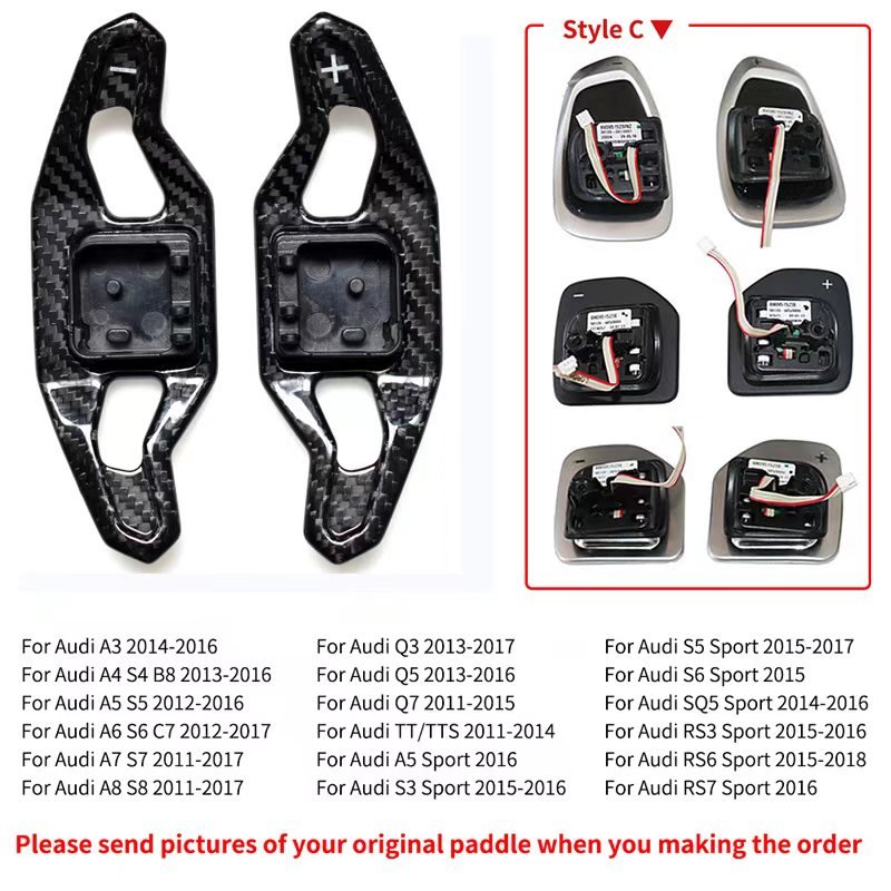 SYPES Glossy black carbon fiber steering wheel shift paddles for Audi A3 A4 A5 Q5 Q7 RS6 RS7 TT MK3 TTRS R8 A6 RS6 A7 A8 Q3 OEM