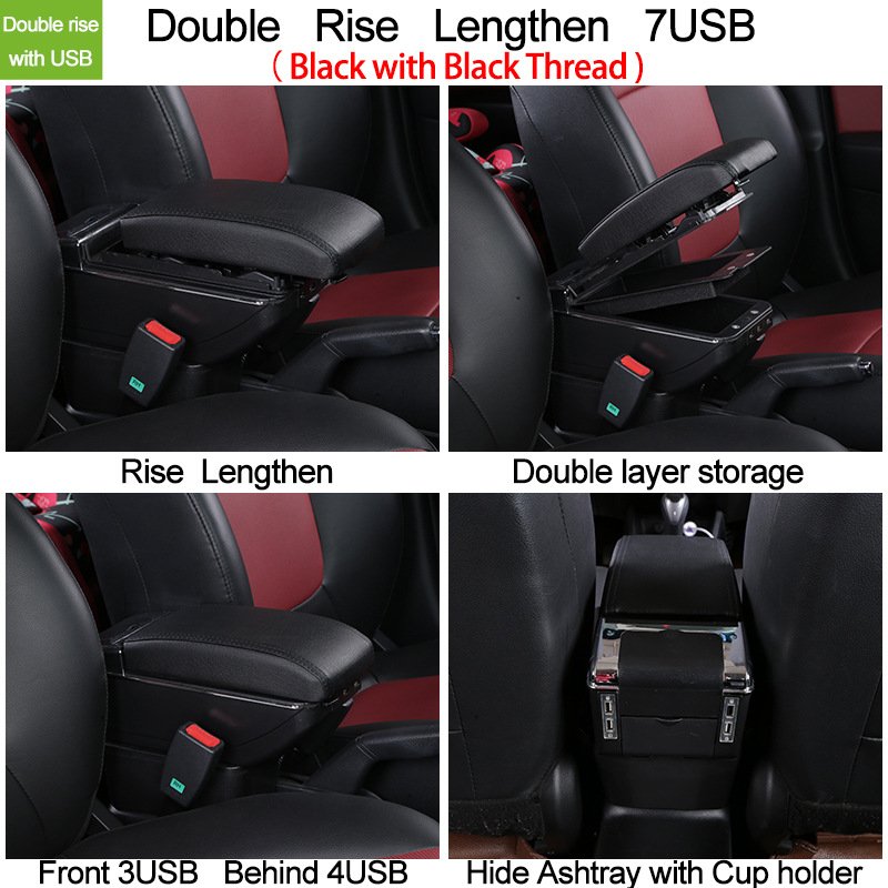 Center Console Organizer Car Armrest Single Double Layer Storage Box With USB Charger Car Accessories New Design Universal Black