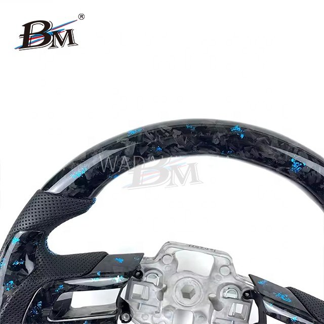 BM Light Blue Forged Carbon Fiber For Mustang Accessories Ford Steering Wheel Interior Accessories For Cars 2015 2016 2017