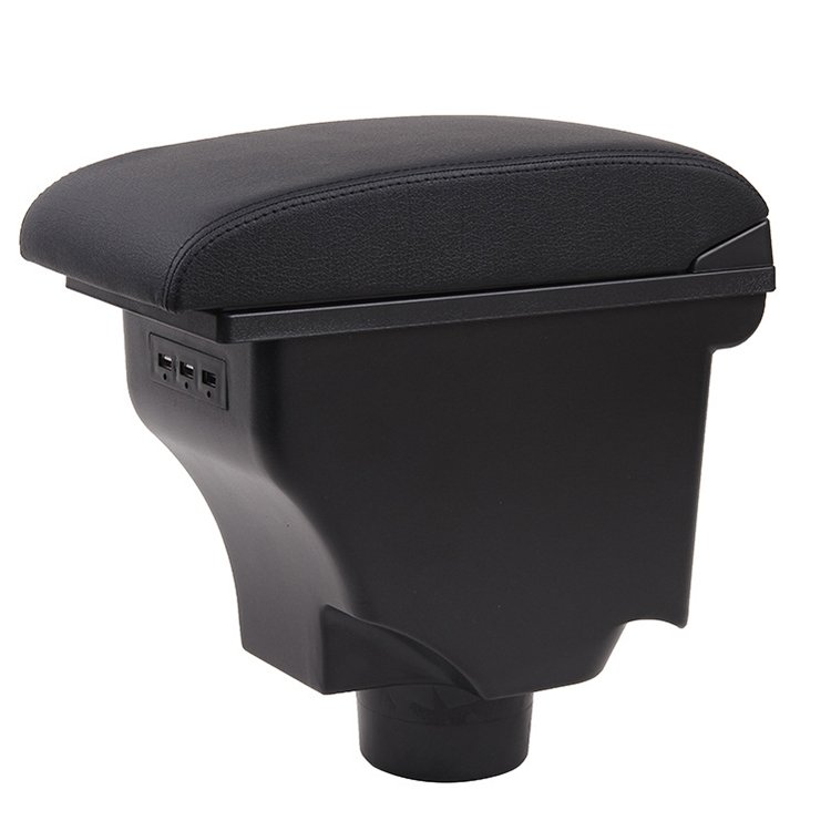 Double Layer Armrest Box Car Interior Storage Center Console with 3 USB Port Black