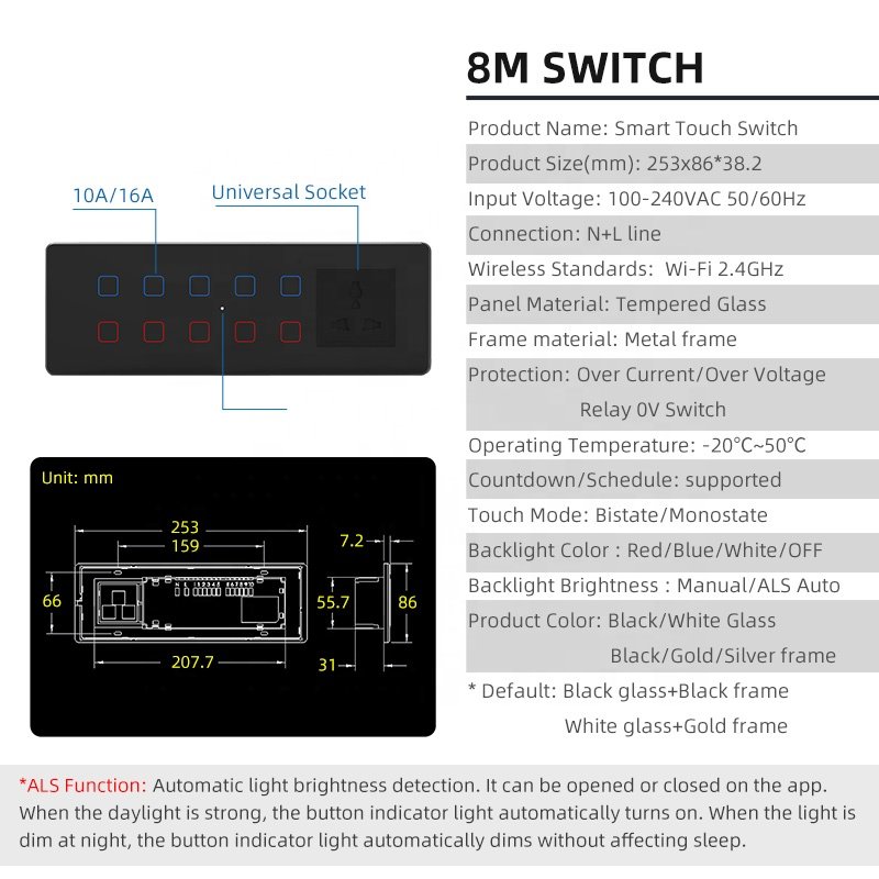 8MTuya Smart Life Home Multifunction Combination Glass Touch Switch Wall Socket New Zigbee India 16a Max. 10a 240v Hotels WiFi