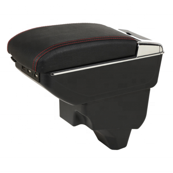EU France Car Double Layers Slide USB Design Black Pu Leather Car Armrest Console Box for Peugeot 208/2008 2019-2023
