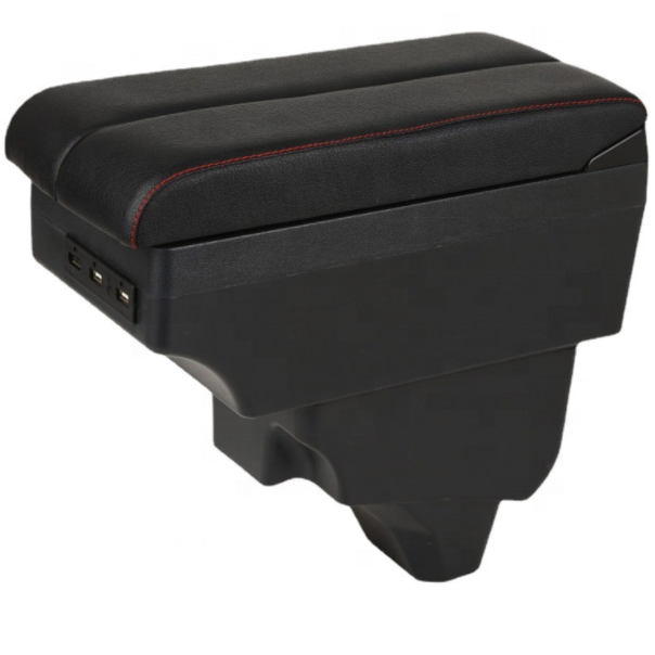 EU France Car Double Layers Slide USB Design Black Pu Leather Car Armrest Console Box for Peugeot 208/2008 2019-2023