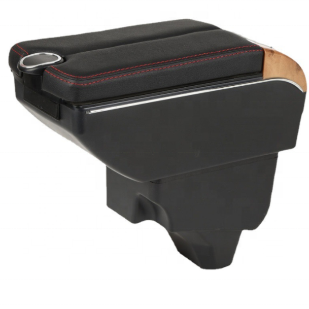 EU France Car Double Layers Slide USB Design Black Pu Leather Car Armrest Console Box for Peugeot 208/2008 2019-2023