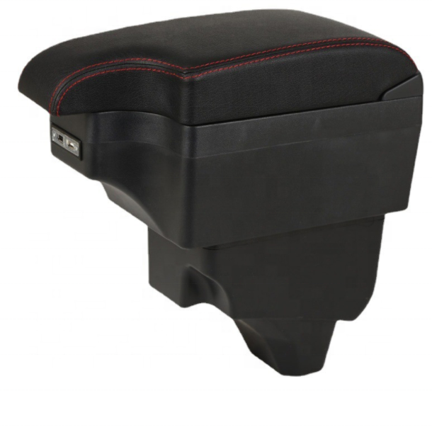 EU France Car Double Layers Slide USB Design Black Pu Leather Car Armrest Console Box for Peugeot 208/2008 2019-2023