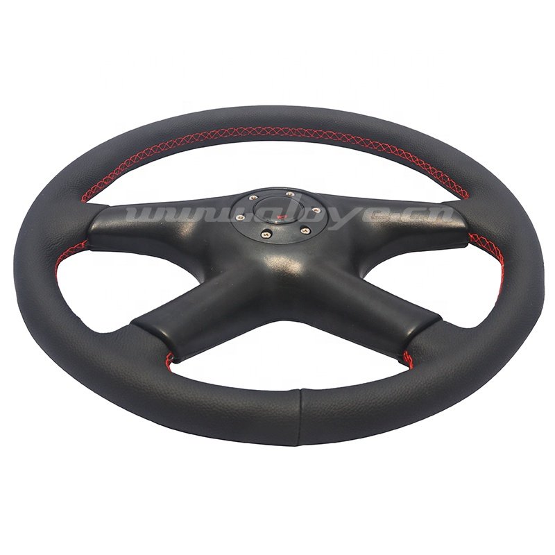 14 inch Genuine Leather Flat 4-spokes Car Steering Wheel