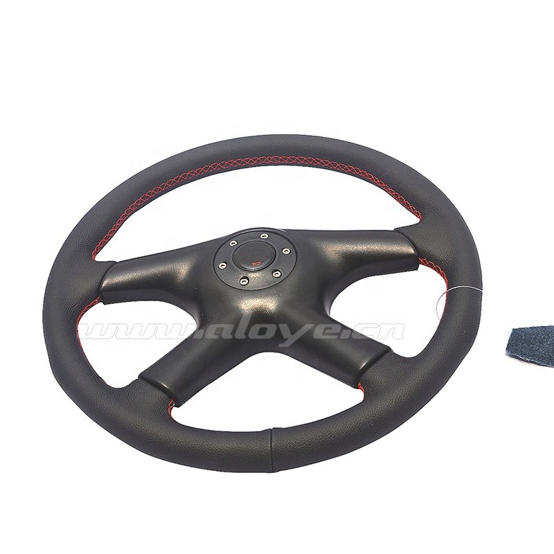 14 inch Genuine Leather Flat 4-spokes Car Steering Wheel