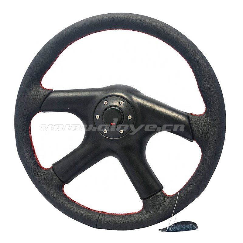 14 inch Genuine Leather Flat 4-spokes Car Steering Wheel