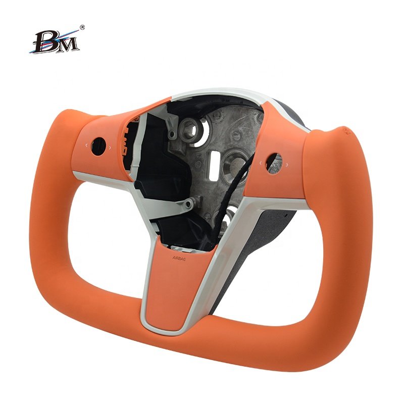 Wholesale For Model 3/Y Tesla 2017 2018 2019 2020 2021 2022 2023-UP Orange Leather Sport High Quality Yoke Car Steering Wheels