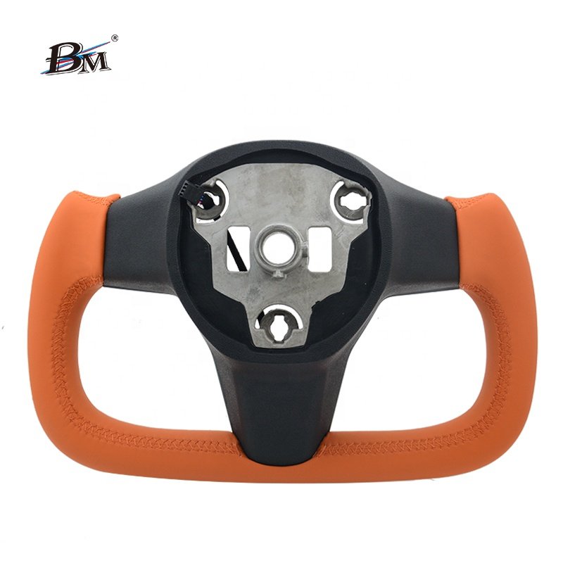 Wholesale For Model 3/Y Tesla 2017 2018 2019 2020 2021 2022 2023-UP Orange Leather Sport High Quality Yoke Car Steering Wheels
