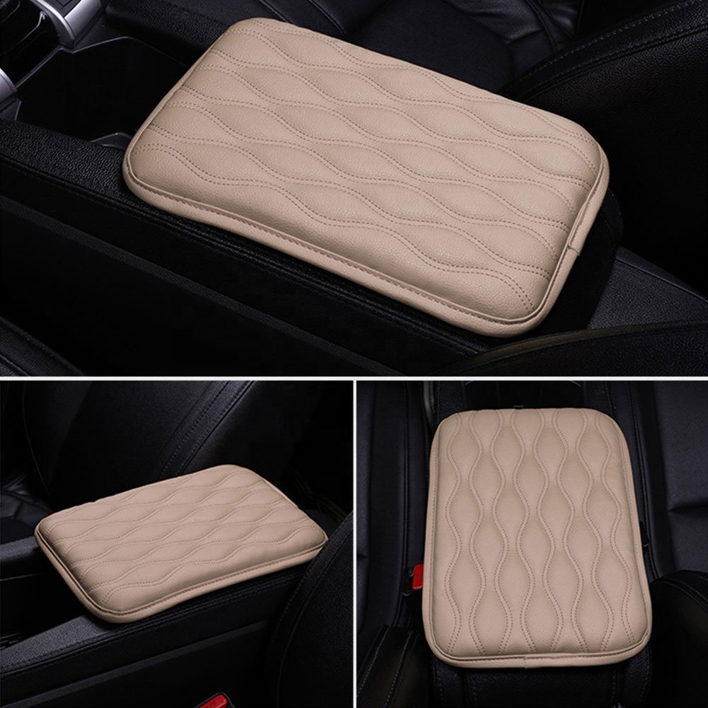 Car Pu Leather Arm Rest Pad Auto Center Console Box Arm Rest Pad Mat Cushion Striped Cover Vehicle Protective Styling