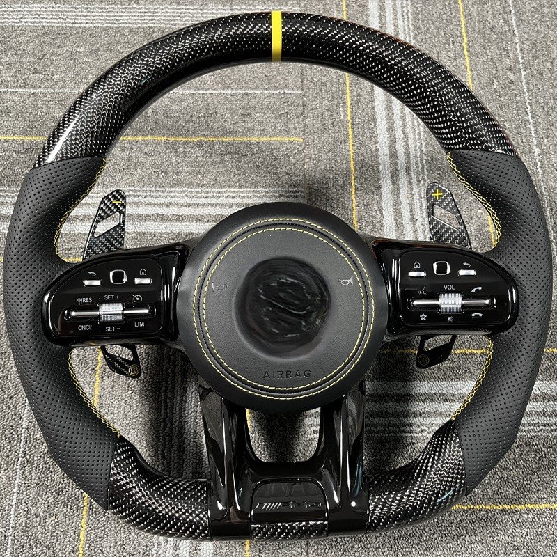 Benz Mercedes-Benz Full Range Sports Design Leather Steering Wheel Carbon Fiber Mahogany with CLA C-Class Fit