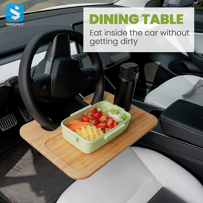 Bamboo Wood Car Steering Wheel Desk Tray Table Food Eating Laptop Holder with Cell Phone Stand