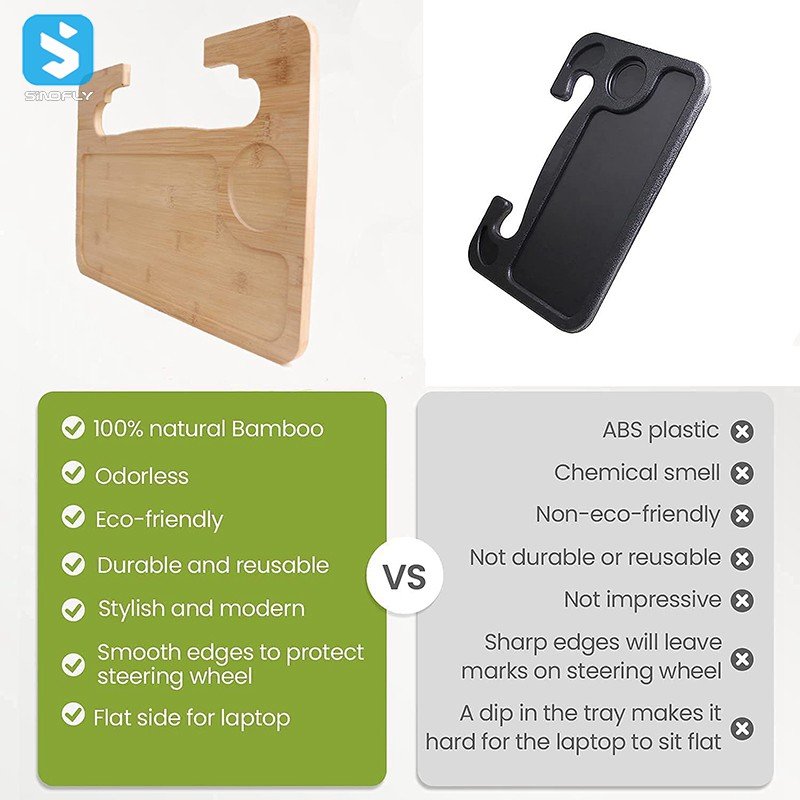 Bamboo Wood Car Steering Wheel Desk Tray Table Food Eating Laptop Holder with Cell Phone Stand